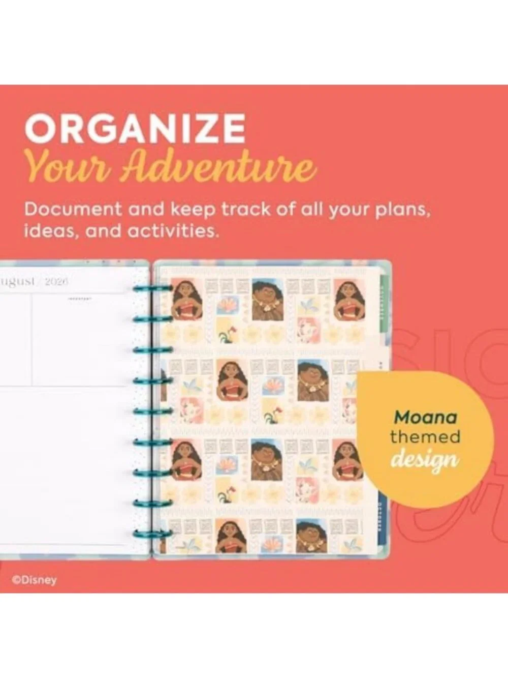 Disney Moana 12-Month Planner | Disc-Bound Organizer | Cute & Functional Design
